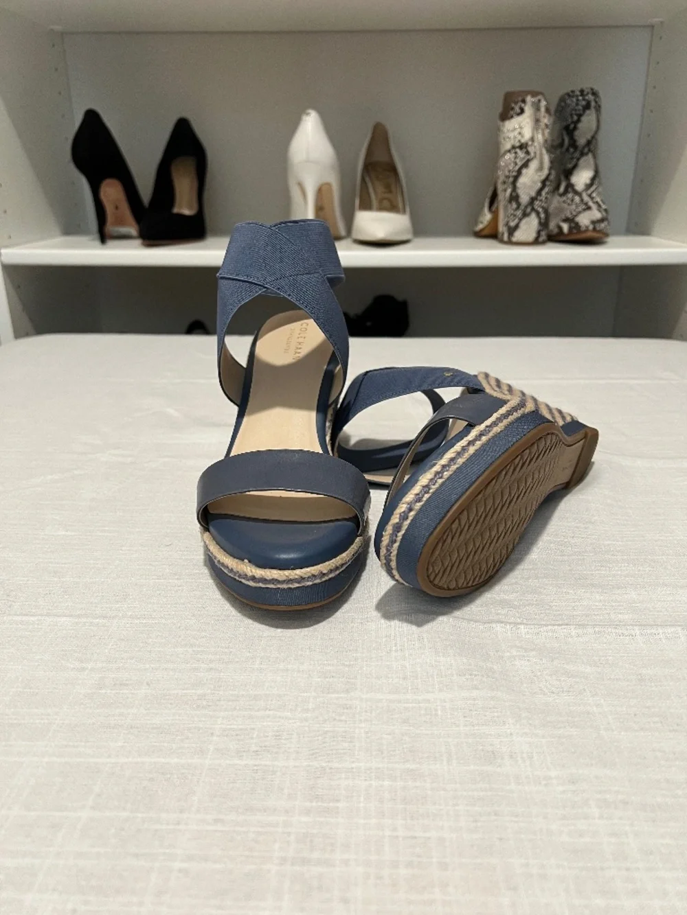 Cole Haan - Cloudfeel Espadrille Wedge Sandal - Blue Leather - Size 9 - NWOB
